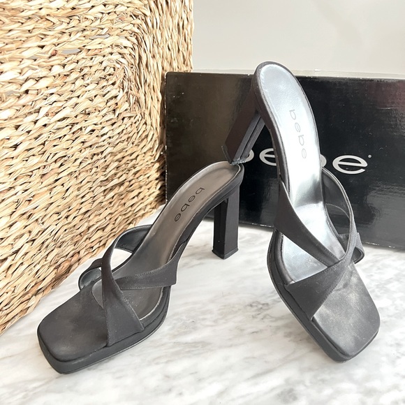 2000s Bebe Black Heeled Sandals - Picture 1 of 5